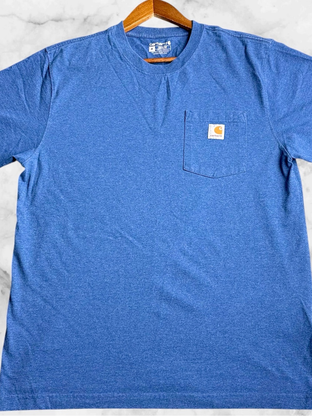 Carhartt K87 Mens M Blue Loose Fit Pocket T Shirt Workwear Logo Tee 2022